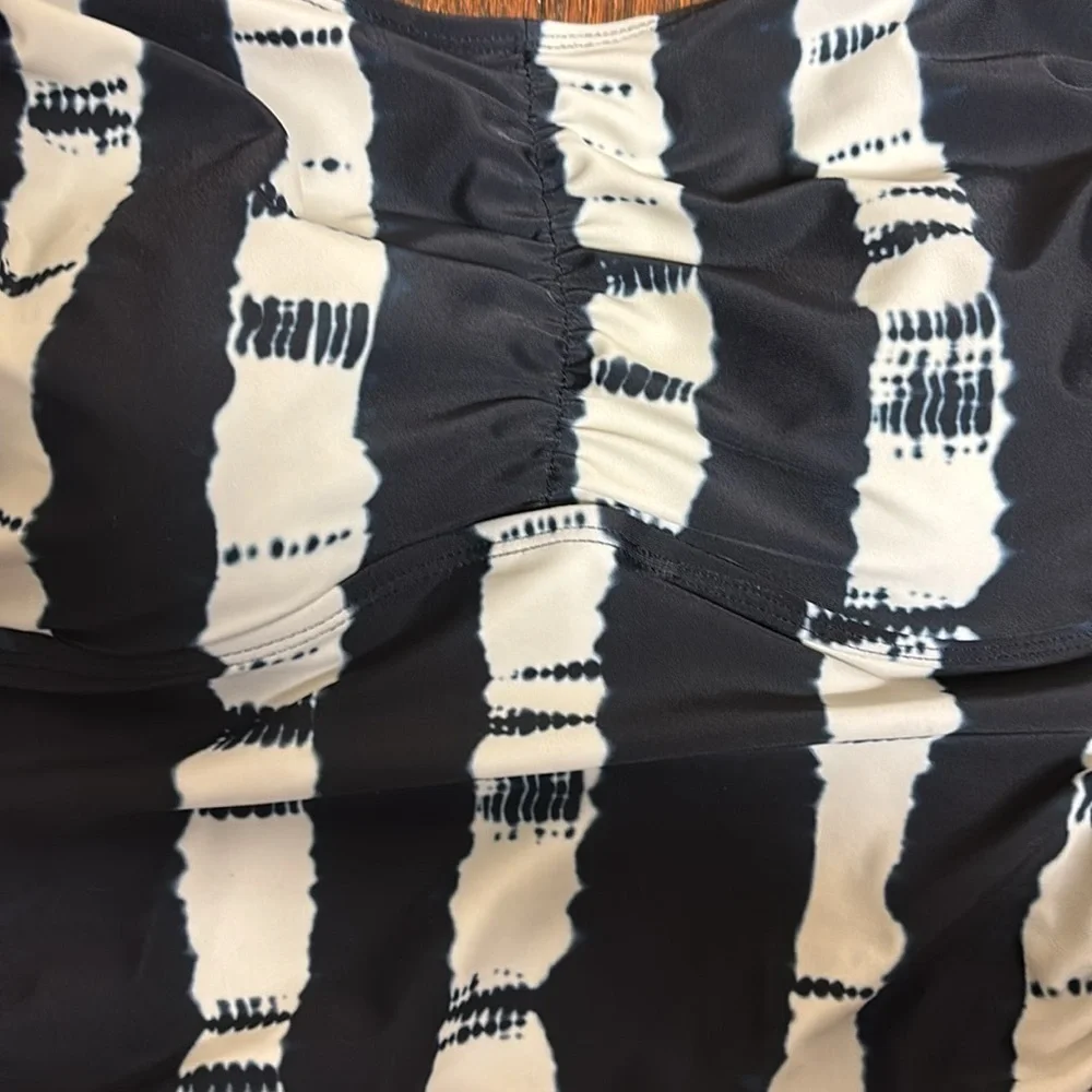 Heat Ladies Swimsuit Swim Suit Black With Off White Stripes Size XL
